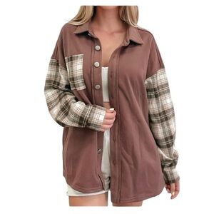 Papermoon Plaid Patchwork Button-Up Shacket